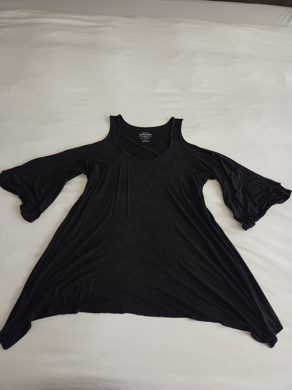 torrid Black Cold-Shoulder Swing Tunic with Crisscross Neckline
